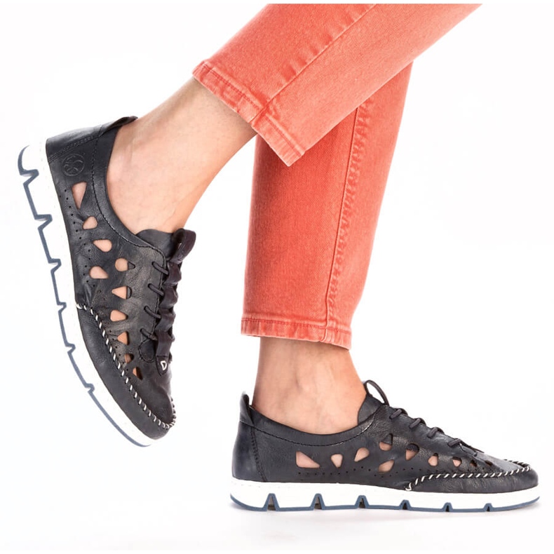 Ženske kožne ažurne natikače, tamnoplave Rieker 49956-14 plava 2