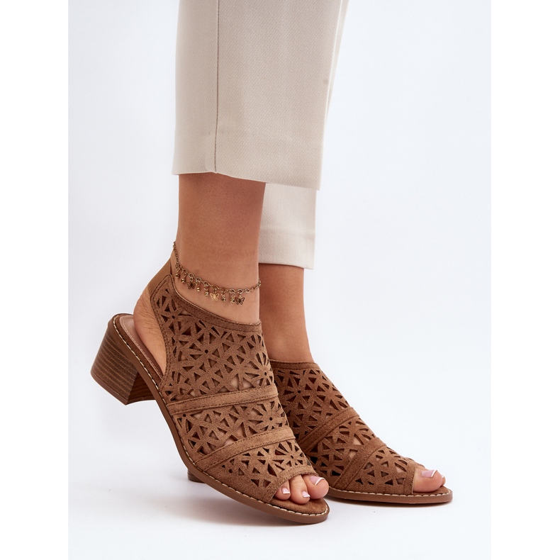 Ažurne sandale na visoku petu smeđe Serapina smeđa 2