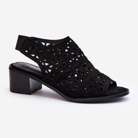 Ažurne sandale na visoku petu Crne Serapina crna 1
