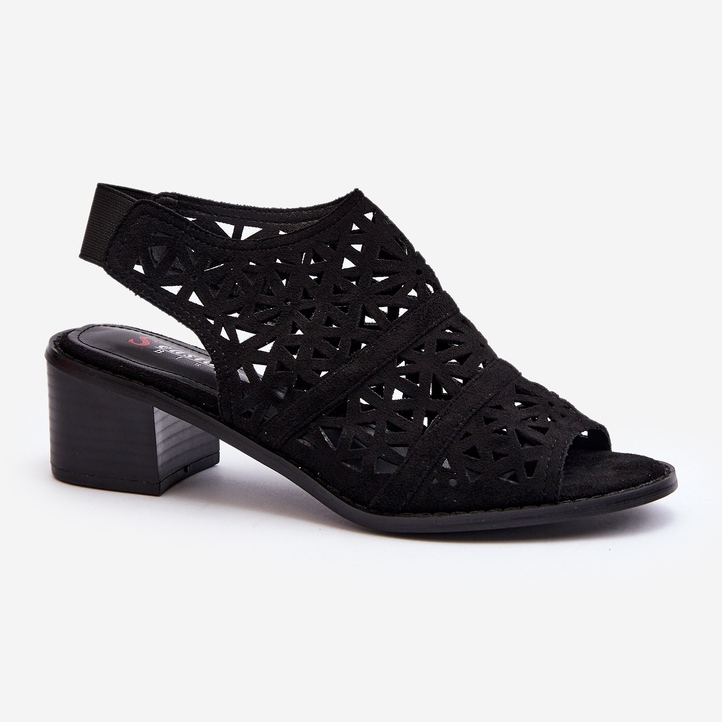 Ažurne sandale na visoku petu Crne Serapina crna 1