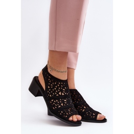 Ažurne sandale na visoku petu Crne Serapina crna 2