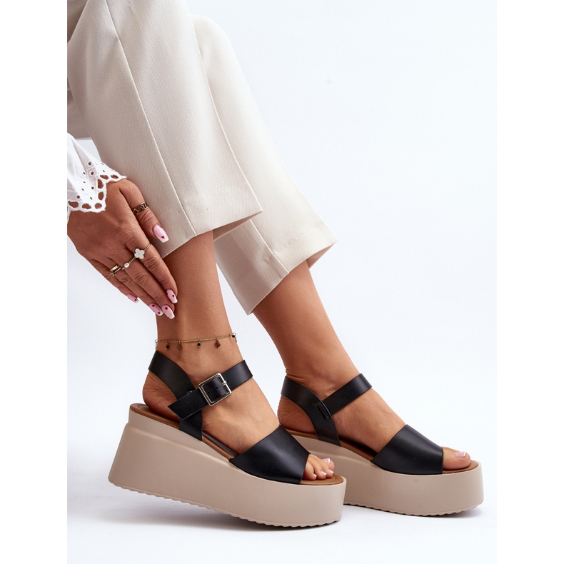 Ženske crne sandale na klin Geferia crna 2