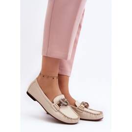 Ženske kožne mokasine s ukrasom Laura Messi 2761 Svijetlo bež 2