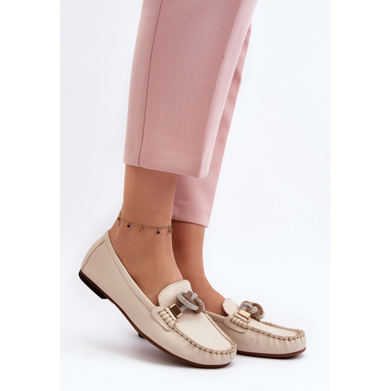 Ženske kožne mokasine s ukrasom Laura Messi 2761 Svijetlo bež 2