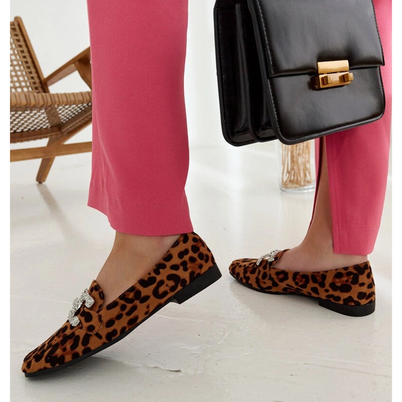 Leopard mokasine ukrašene Sanny cirkonima smeđa 1