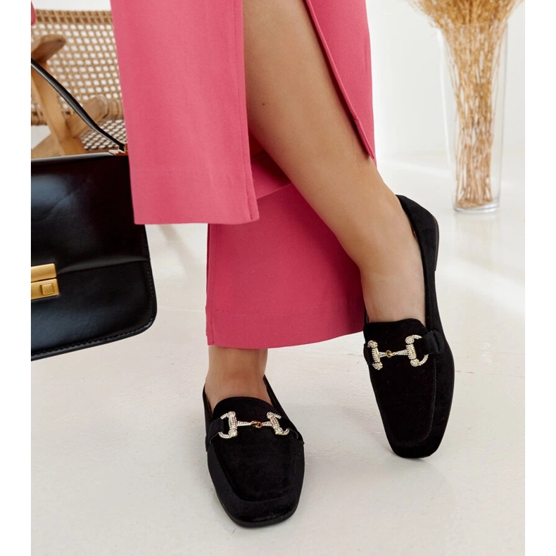 Fabrizia crne baršunaste mokasine sa kamenčićima crna 2