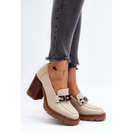 Vinceza Cipele na masivnu visoku petu s ukrasom, bež Oradna 2