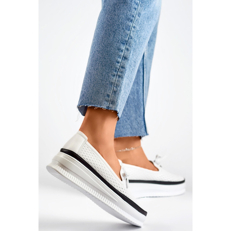 Ženske kožne ažur cipele, udobne mokasine od prirodne kože bijela 1