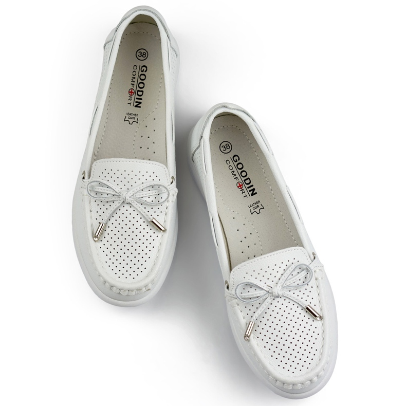 Ženske ažur mokasine od prirodne kože, bijele kožne cipele ažur bijela 1