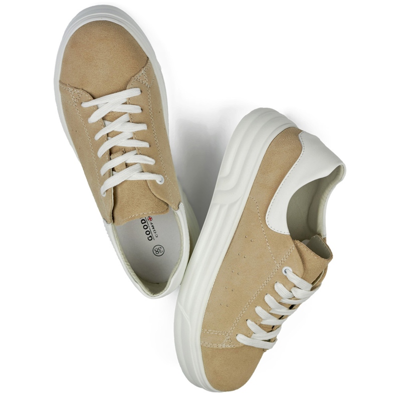 Ženske kožne cipele s ravnim potplatom, bež boje 1