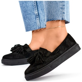 Crne ženske cipele sa resama, crne mokasine sa resama crno 1