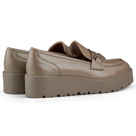 Smeđe ženske cipele na nisku platformu, ženske cipele na smeđu platformu bež 1