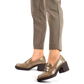 Ženske lakirane cipele s niskom petom, salonke s niskom petom smeđa 2