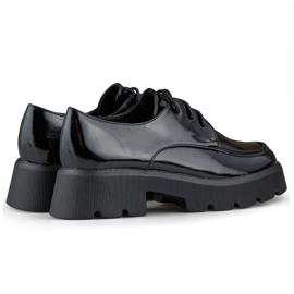 Crne lakirane cipele na vezanje, ženske cipele s debelim potplatom crna 1