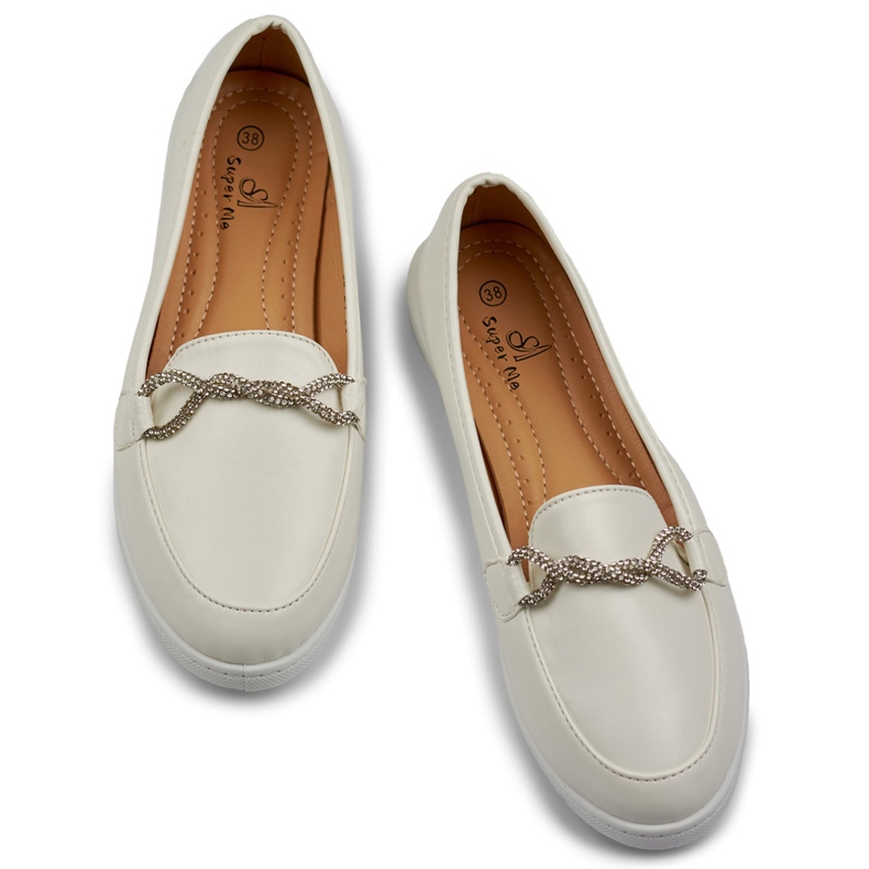 Udobne bijele ženske mokasine sa kamenčićima bijela 1