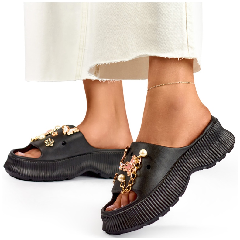 Ženske crne gumene japanke s ukrasima crno 1