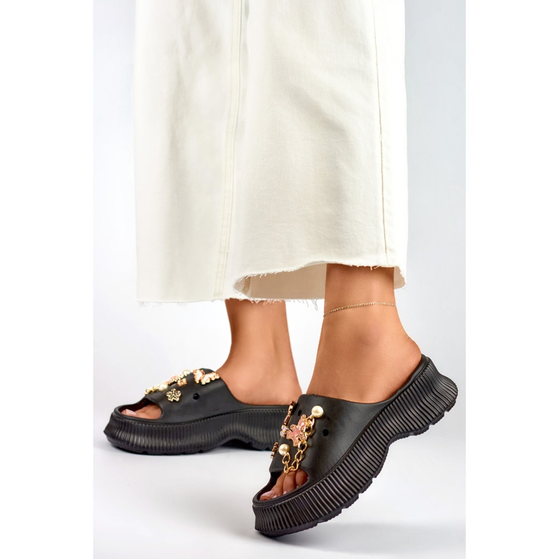 Ženske crne gumene japanke s ukrasima crna 2