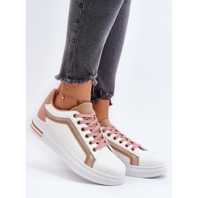 Bež ženske tenisice sa svjetlucavim Elnami bijela 2