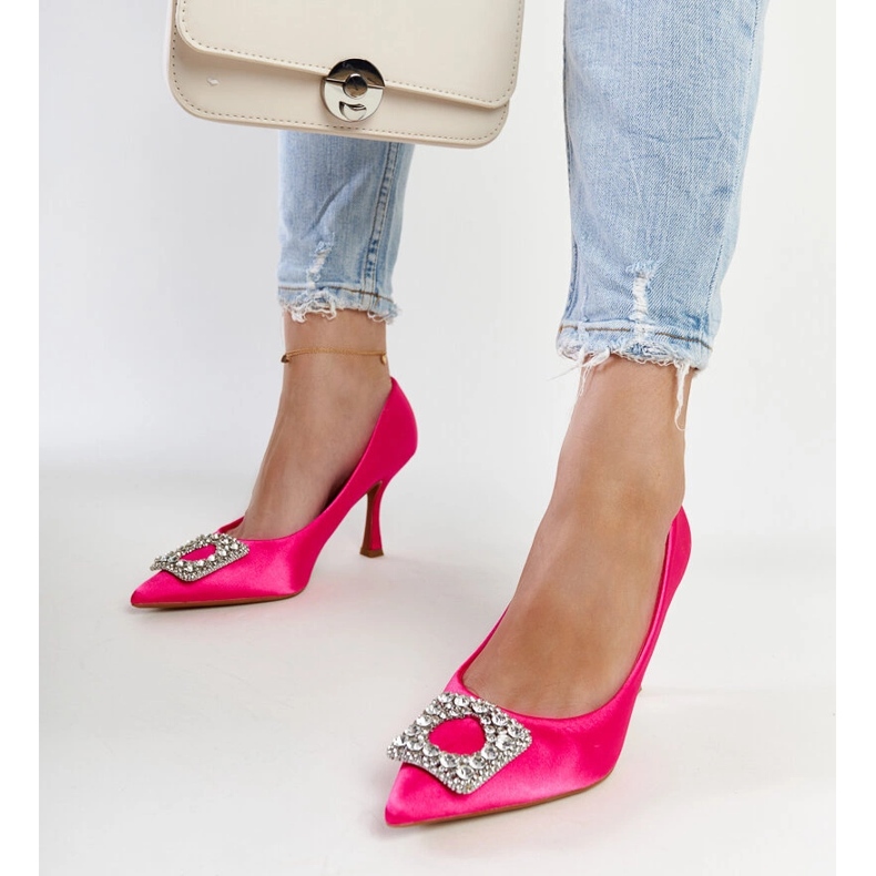 Ružičaste visoke pete sa satenskim završetkom i Clemente kamenčićima ružičasta 1
