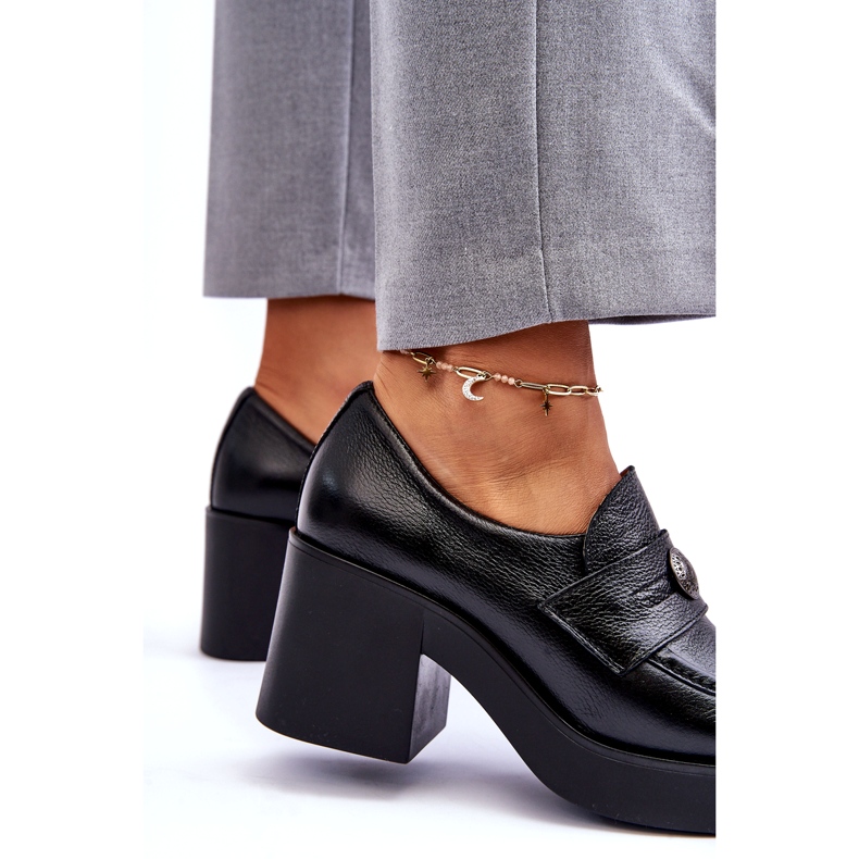 Lemar Ženske kožne cipele na petu crne crno 2