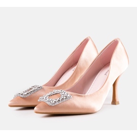 Bež visoke pete sa satenskim završetkom i Clemente kamenčićima 2