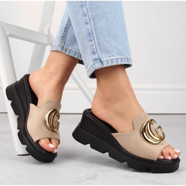 Bež ženske antilop papuče na wedge Vinceza 58295 1