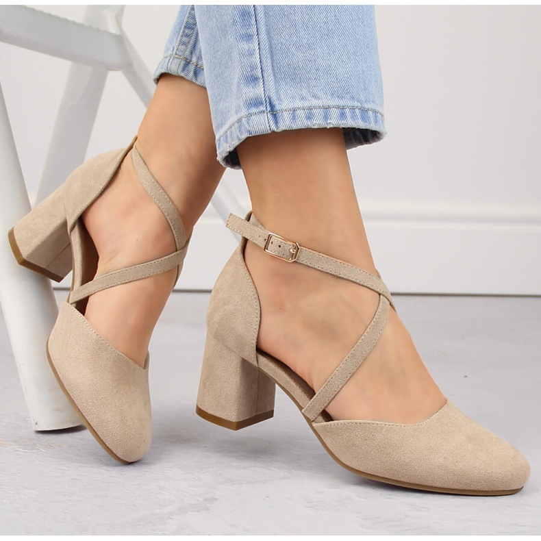 Elegantne ženske antilop sandale na visoku petu, bež Potocki SZ12341 1