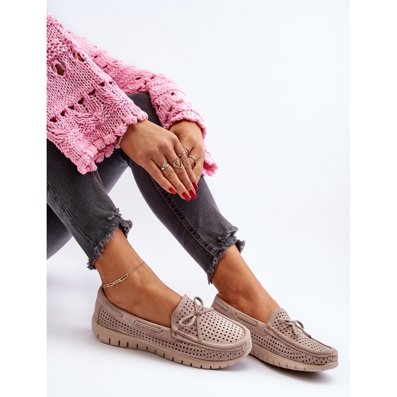 Vinceza Bež ženske mokasine s mašnicom 2