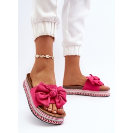 Ženske japanke na platformu s mašnom Fuchsia Evatria ružičasta 2