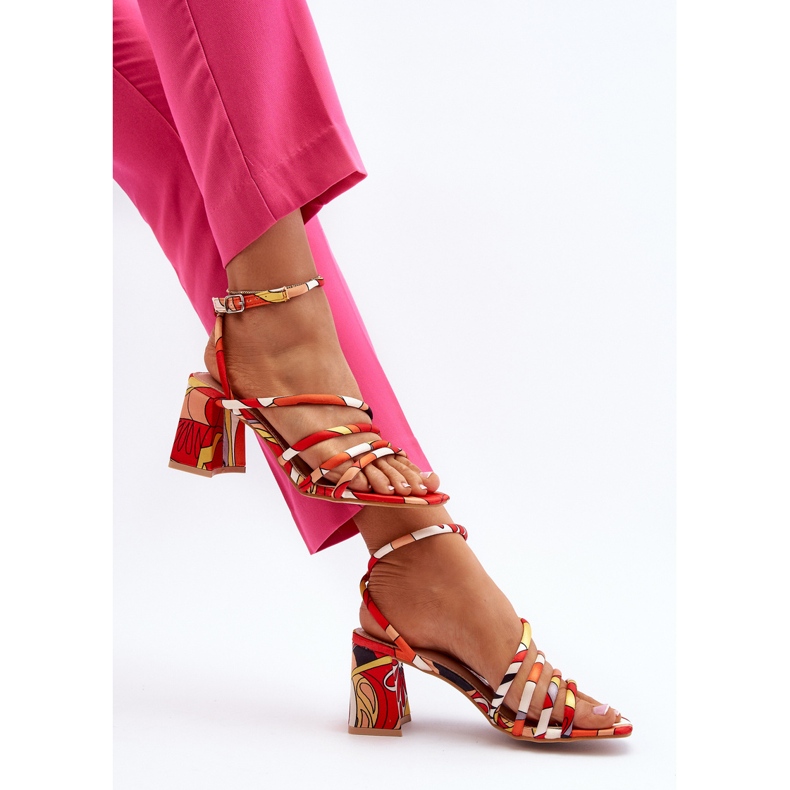 Sandale s uzorkom na visoku petu Narančasta Jenglla 1