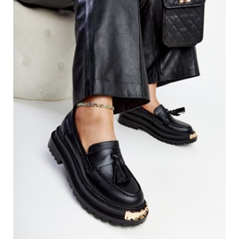 Crne masivne mokasine sa zlatnim umetcima Tuga crno 1