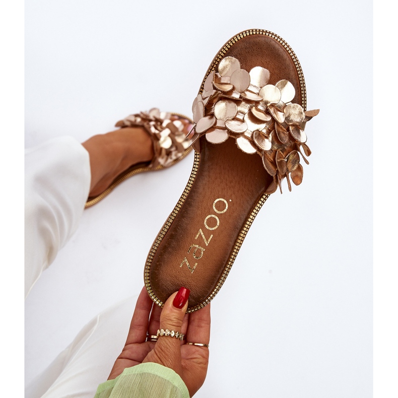 Zazoo 40381 Ženske kožne ravne sandale, zlatne zlatni 1