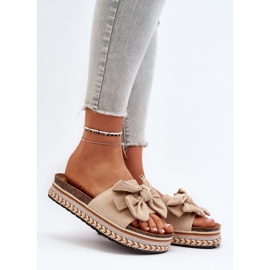 Bež ženske japanke na platformu s mašnom Evatria 2