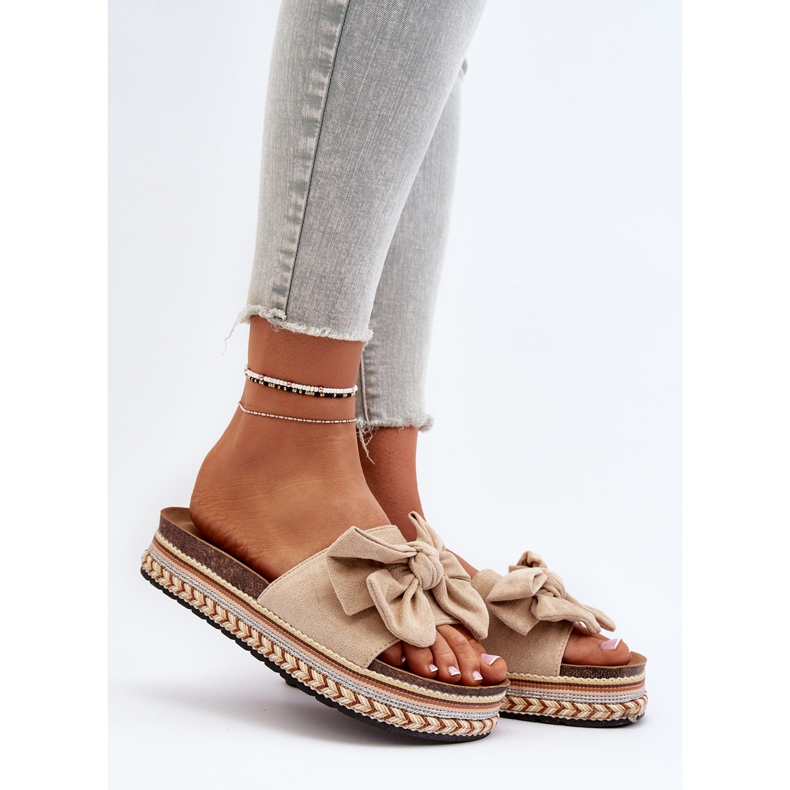 Bež ženske japanke na platformu s mašnom Evatria 2