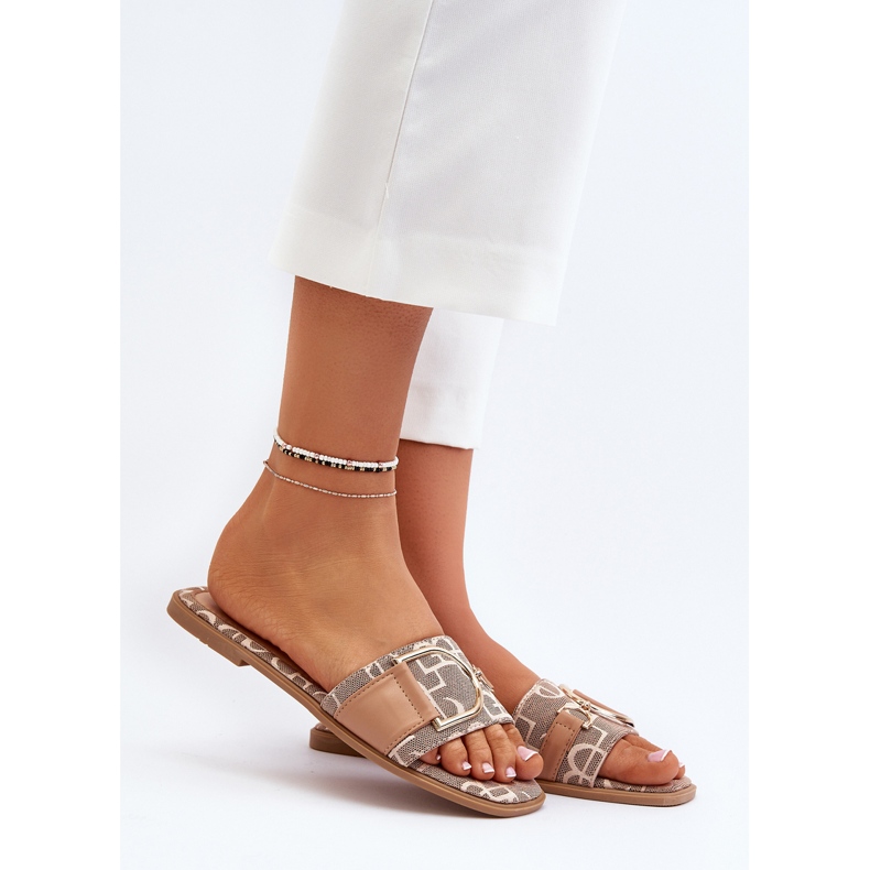 Sjajne ženske japanke sa smeđim ukrasom na prstima smeđa 1