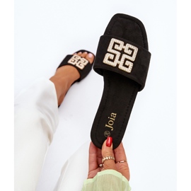 Ženske japanke na ravnu petu s ukrasom, crne boje crna 2