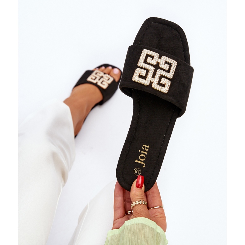 Ženske japanke na ravnu petu s ukrasom, crne boje crna 2