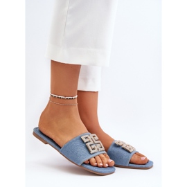 Ženske japanke od trapera s ravnom petom i ukrasom, plave inaile plava 1