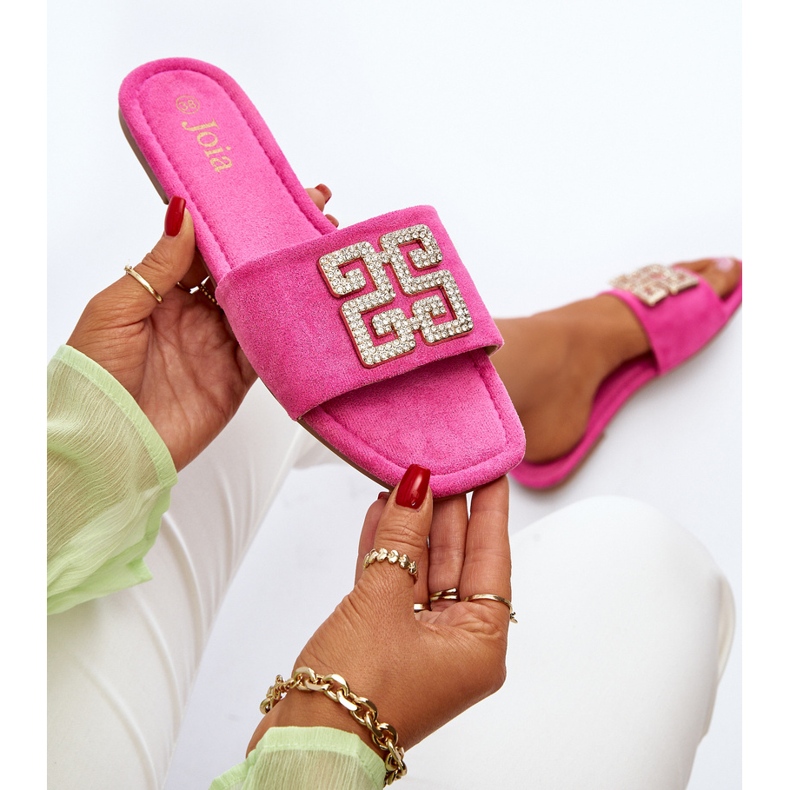 Ženske japanke na ravnu petu s ukrasom u boji fuksije ružičasta 1