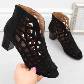 M. DASZYŃSKI Ženske otvorene čizme od brušene kože, crne M.Daszyński MR1954-15 crna 1