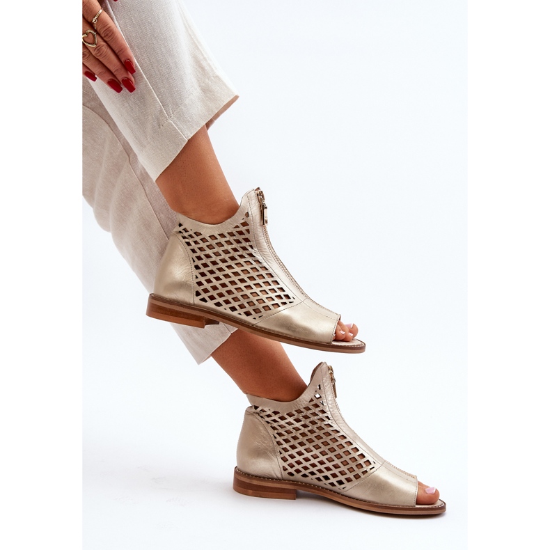 Zazoo 977/L kožne otvorene sandale s patentnim zatvaračem, zlatne zlatna 1