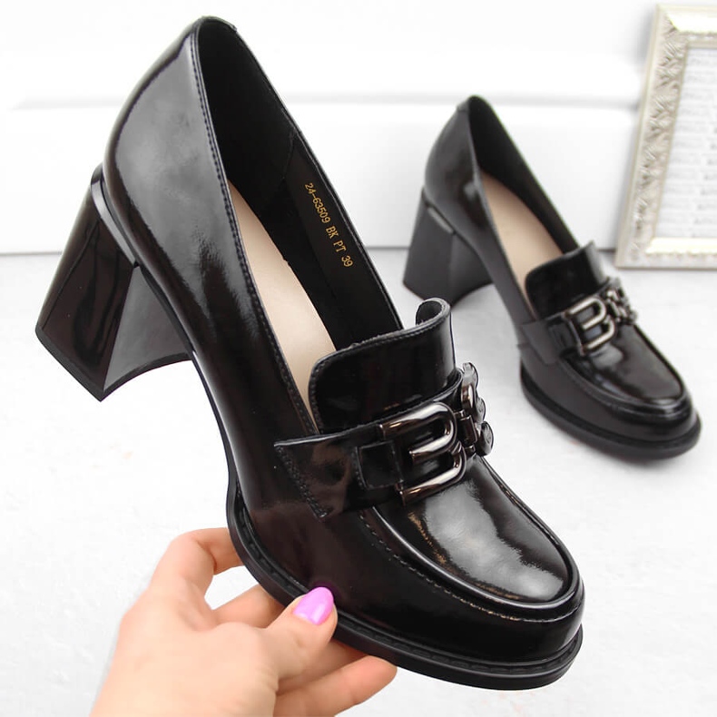 Ženske lakirane cipele na visoku petu, crne, Vinceza 63509 crno 1