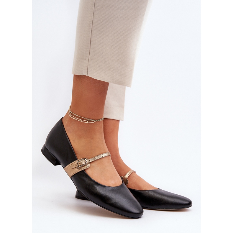 Ženske kožne ravne balerinke Laura Messi 2774 crne crna 2