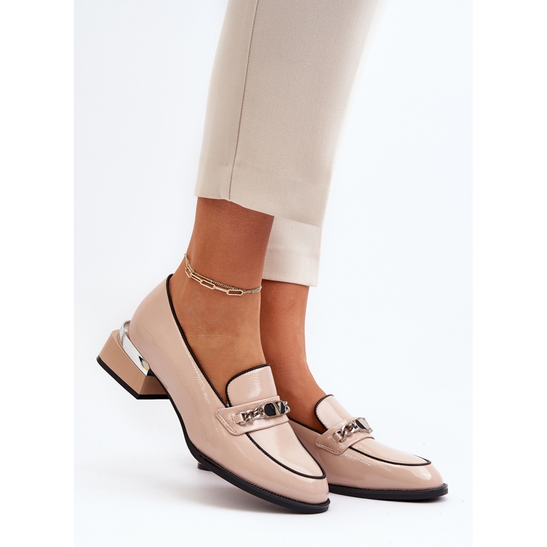 Vinceza Ženske lakirane cipele na nisku petu bež Albreide 2