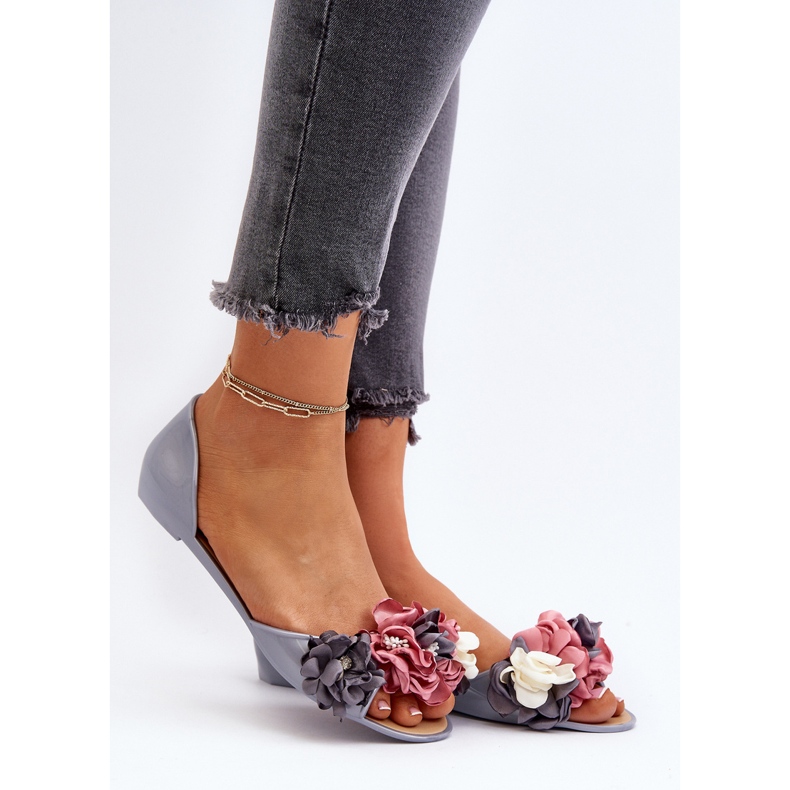 Ženske gumene balerinke s cvijećem Siva Junikla 2