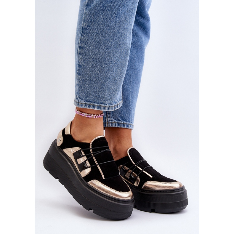 Zazoo 1833 Ženske kožne tenisice na masivnom potplatu, crne crno 2