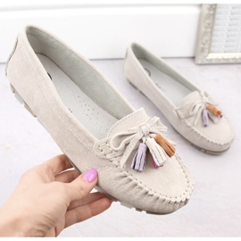 Ženske kožne antilop mokasine s resama, bež Filippo DP6136 1