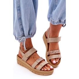 Vinceza Ženske kožne sandale s čičkom, bež 2