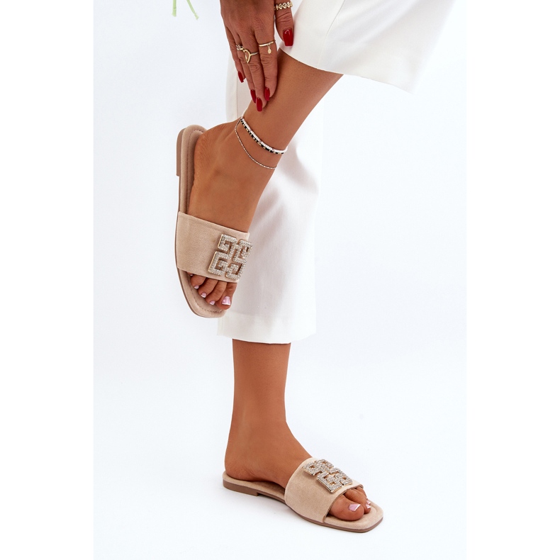 Ženske japanke na ravnu petu s ukrasom, bež inaile 1