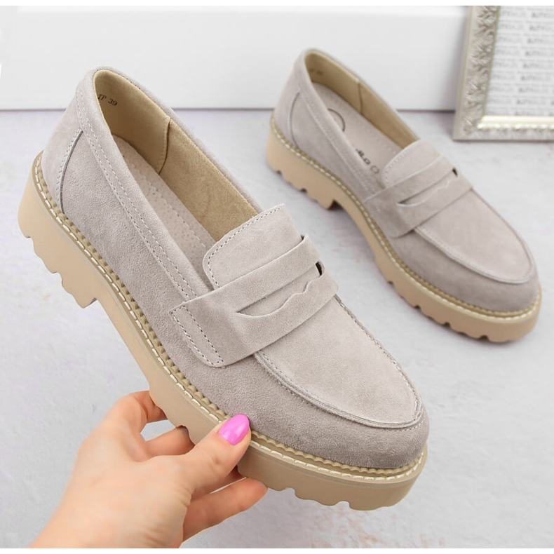 Kožne antilop cipele ženske taupe mokasine Filippo DP6090 bež 1